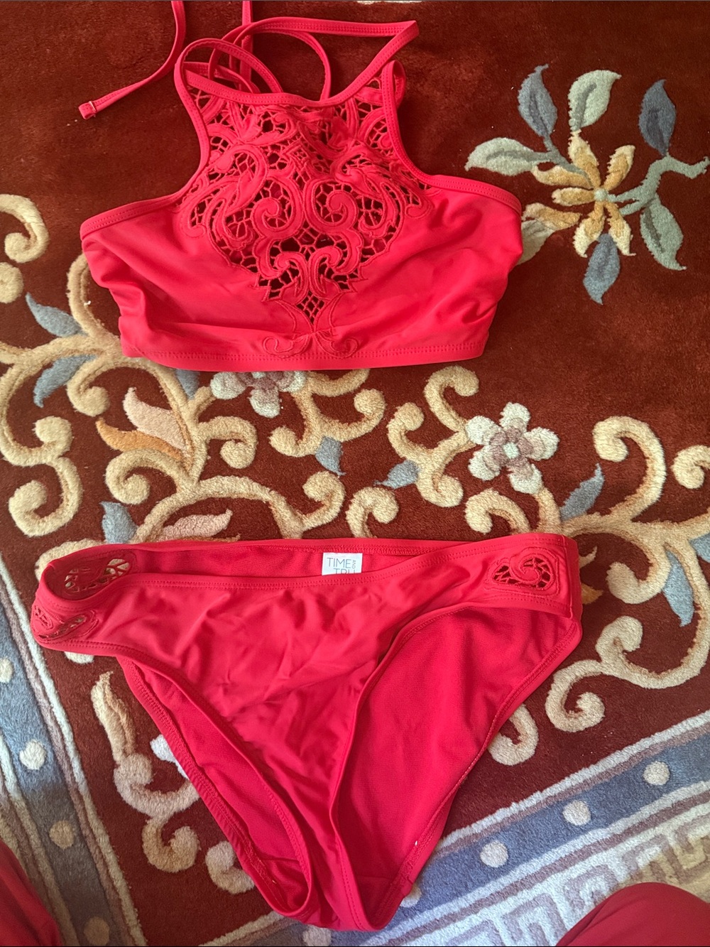 Red Crochet-Detail Bikini Set